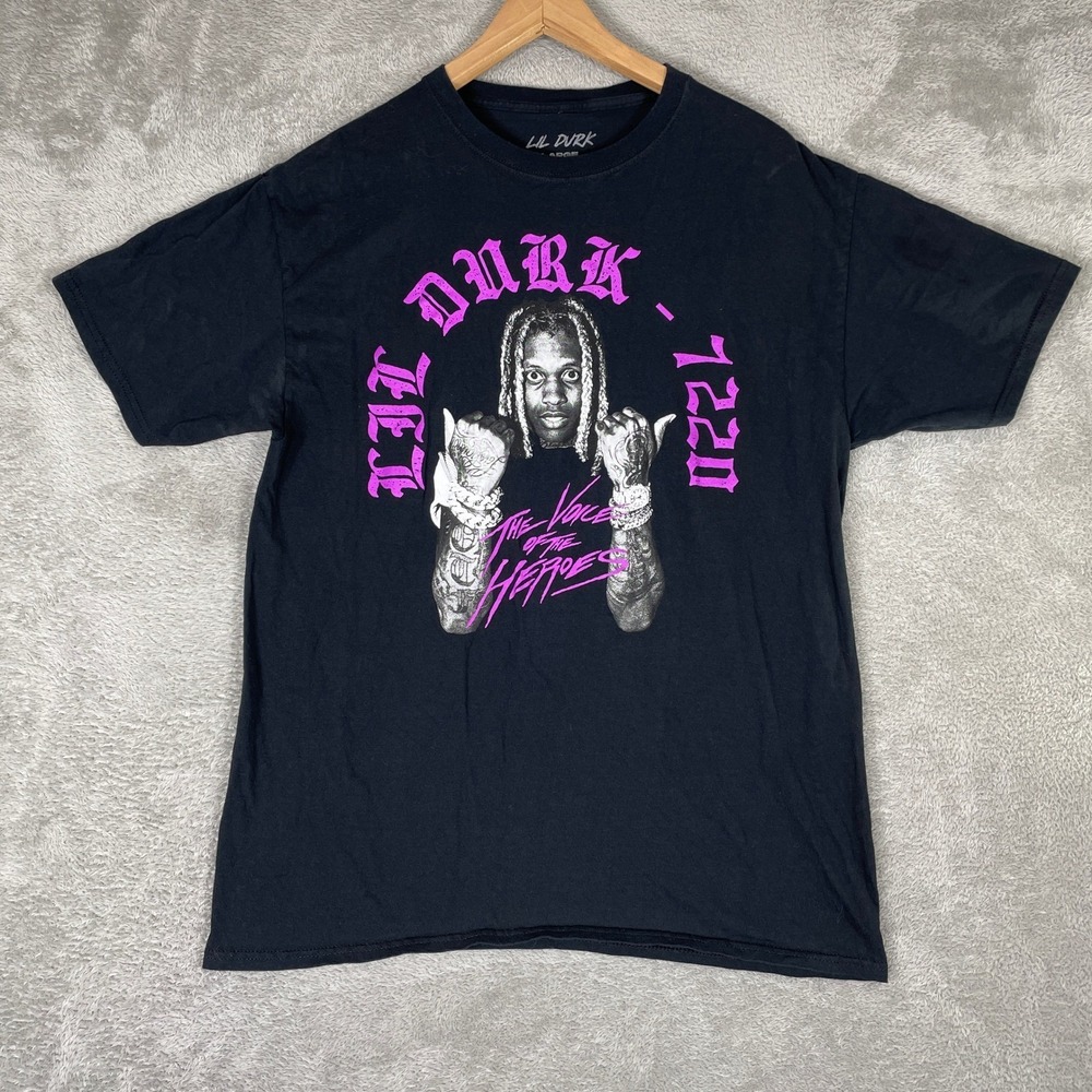 Lil Durk T Shirt Mens Large Black Pink Graphic Rap Tee Voice of the Heroes Merch